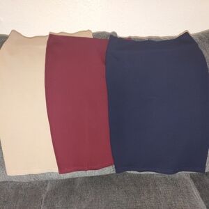 Elegant Women's Skirt Set - Navy, Burgundy, and Tan